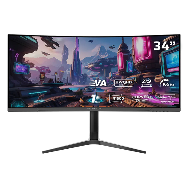 Monitor Gamer Curvo Balam Rush Extreme Earth Plus MGM34P 34” UWQHD | 165Hz | 1ms | R1500 | HDR | FreeSync/G-Sync | HDMI 2.1 | Altura Ajustable