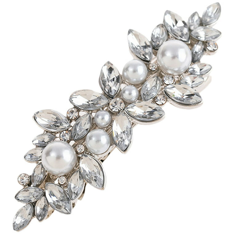 2Pcs Wedding Pearl Diamond Bow Hair Clips Barrettes Accessories for Women  Girls