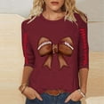 thumbnail image 1 of Ounisa T-Shirts à Manches 3/4 pour Femmes Col Rond Imprimé Football Coupe Ample Décontractée Printemps Été Jour de Match Usage Quotidien Mode Hauts P-5TG, 1 of 5