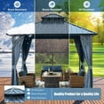 thumbnail image 3 of 10' X 10' Hardtop Gazebo with Galvanized Steel Double Roof, Aluminum Frame Gazebos with Curtains and Netting, Outdoor Metal Pavilion for Patio, Lawn, and Garden, Grey, 3 of 8