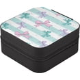thumbnail image 3 of GZHJMY Bow Stripes Jewelry Box for Women Girls, PU Leather Travel Jewelry Organizer Portable Jewelry Storage Holder for Earrings Rings Necklaces Bracelets for Necklace Bracelet Earrings Rings, 3 of 7