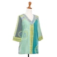 thumbnail image 6 of NOVICA Hand-stamped batik rayon blouse, 'Pale Green Tea', 6 of 8