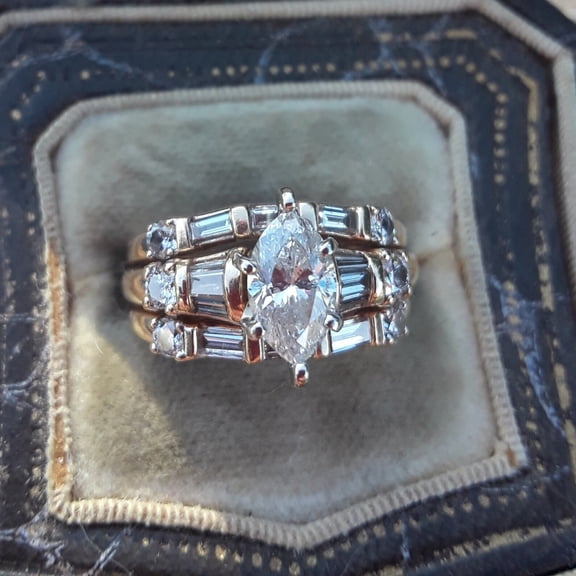 Diastar Jewels Marquise Cut Cubic Zirconia Women's Ring 14K Yellow Gold Finish Ring Set