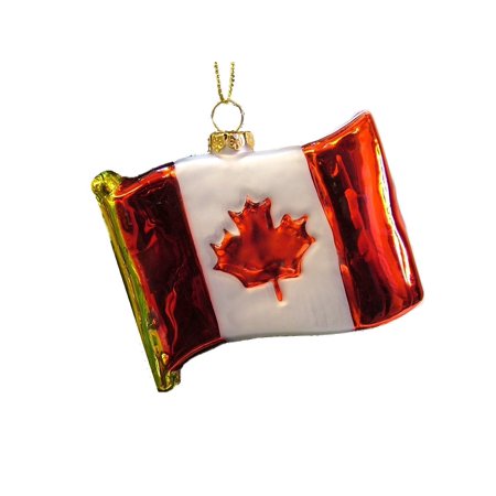 Maple Leaf Ship New Glass National Flag of Canada Red White Maple Leaf Christmas Tree Ornament By On Holiday Ship from US ()