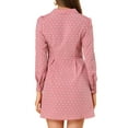 thumbnail image 4 of INSPIRE CHIC Women's Polka Dots Notched Lapel V Neck Button Up Shirt Dress M Pink White Heart Print, 4 of 7