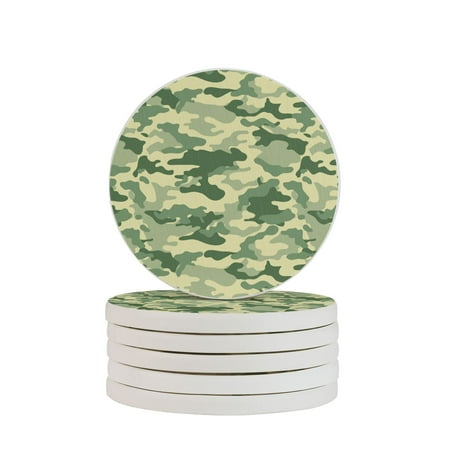 

Circular Drink Coasters Set Camouflage Army Beautiful Home Decor Diatomite Heat-Resistant Diatomite Protect Table Countertop