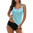 thumbnail image 3 of Tankini Deux Pièces pour Femmes à Rayures Blouson Imprimé, Dos en T à Bretelles, Rehausseur, Haut de Tankini avec Bas, 3 of 7