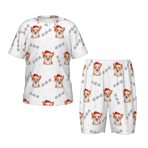 Balery Corgi With Santa Claus Hat Conjunto de Pijama Infantil de Manga Corta con Estampado – Ropa de Dormir de Algodón Suave-4X-Large