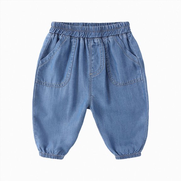 6-12 Months Infant Baby Denim Jogger Pants,Kids Elastic Waist Lightweight Trousers with Pockets,Summer Fall Breathable Casual Pants for 3 6 9 12 18 Months 2T 3T 4T Toddler,Blue
