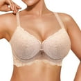 thumbnail image 2 of GEWSEY Women's Lace Push Up Bra Padded Support Full Coverage Plunge Everyday Lift Bra (Beige, 28B), 2 of 4