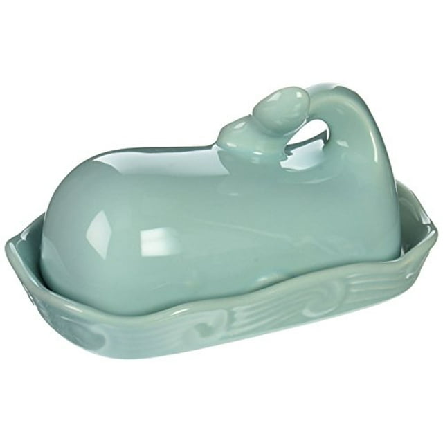 Creative Co-Op Whale Shaped Butter Dish with Lid, Aqua, 1 Count