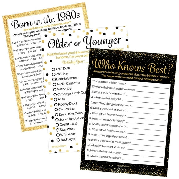 Retro Birthday Bash Game Set - 1980s Edition for 35th or 40th Celebrations - Fun Bundle of 3 Engaging Games for 20 Guests to Relive Nostalgic Moments