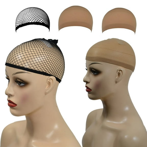 3 Pcs Elastic Wig Caps Nylon Neutral Nude Beige Black Mesh