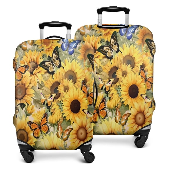 Beige Sunflower Butterfly Pattern Luggage Cover Fashion Suitcase Cover Baggage Covers Fit 25-28 Inch Luggage (Go Travel)