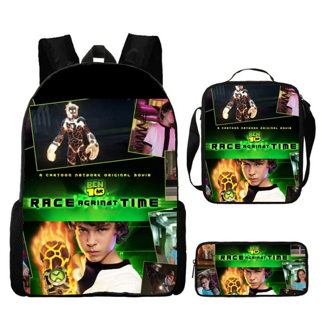 Junior Hacker Backpack, Ben 10 Student Schoolbag Three-piece Set, Cartoon Backpack Lunch Bag Bag Pencil Case-week