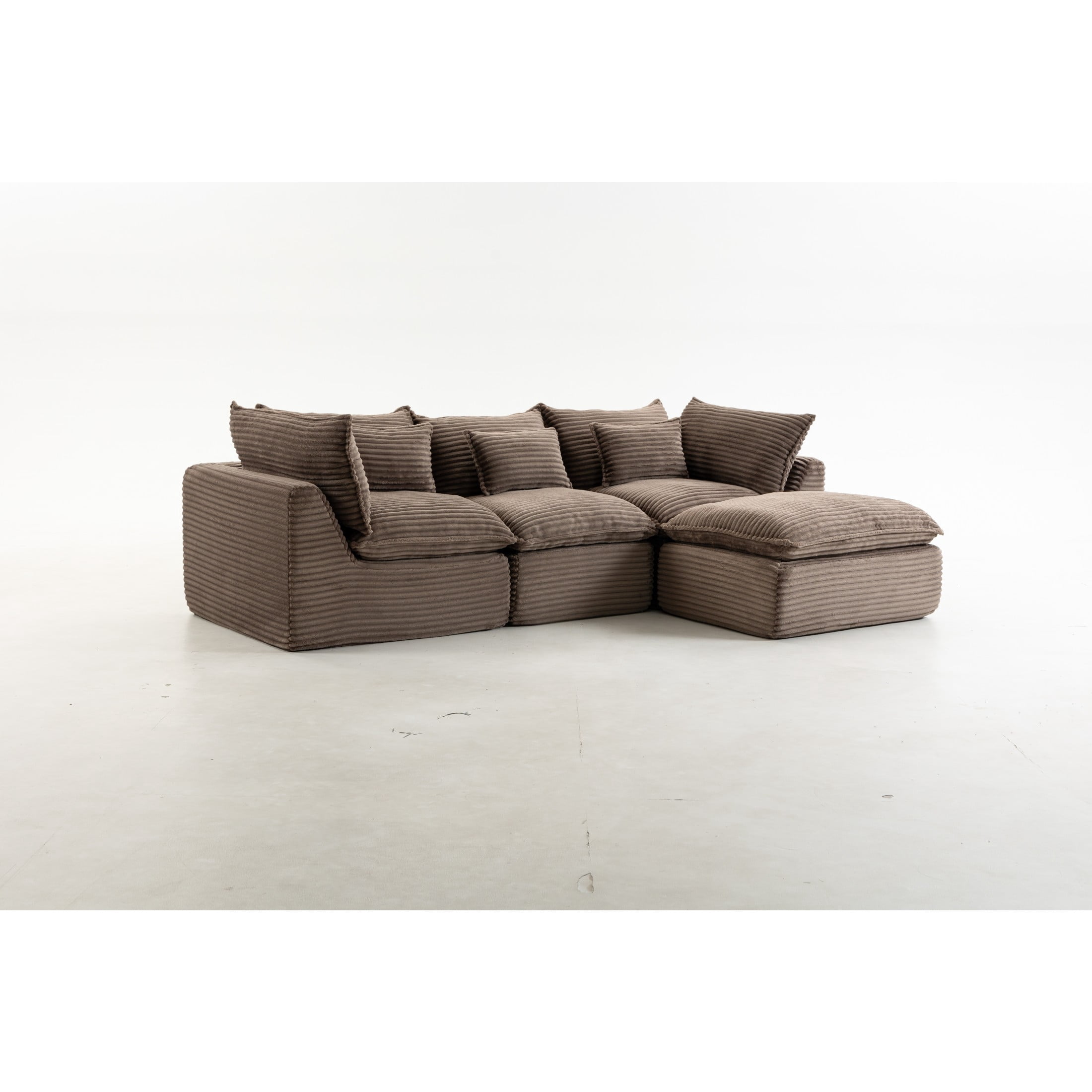 GDF Studio Lunas 102.3" Oversized Modular Corduroy Cloud Sectional Sofa, 3-Seat Comfy Couches with Ottoman, Khaki