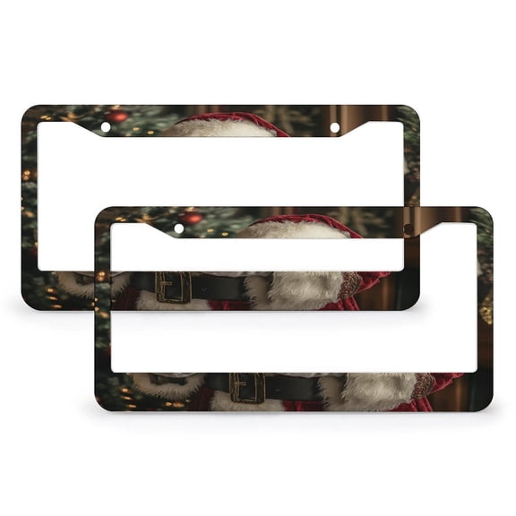 License Plate Frames Vintage Christmas Santa Claus License Plate Cover Frame 2 Pack Farmhouse Holiday Winter Aluminum Metal License Plate Cover for Women Men US Vehicles 12.3" X 6.3"