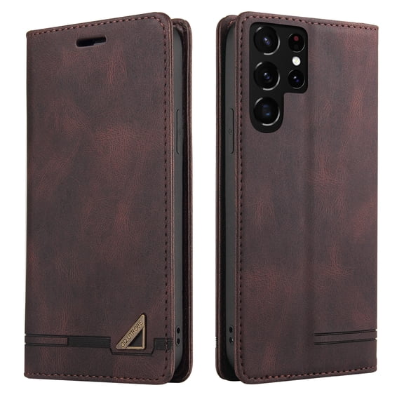 TECH CIRCLE Case for Samsung Galaxy S22 Ultra 5G Cell Phone 6.8" (2022) with Kickstand Card Slots PU Leather and Soft TPU Back Shockproof Folio Wallet Shock-Absorbent Cover for Galaxy S22 Ultra,Brown