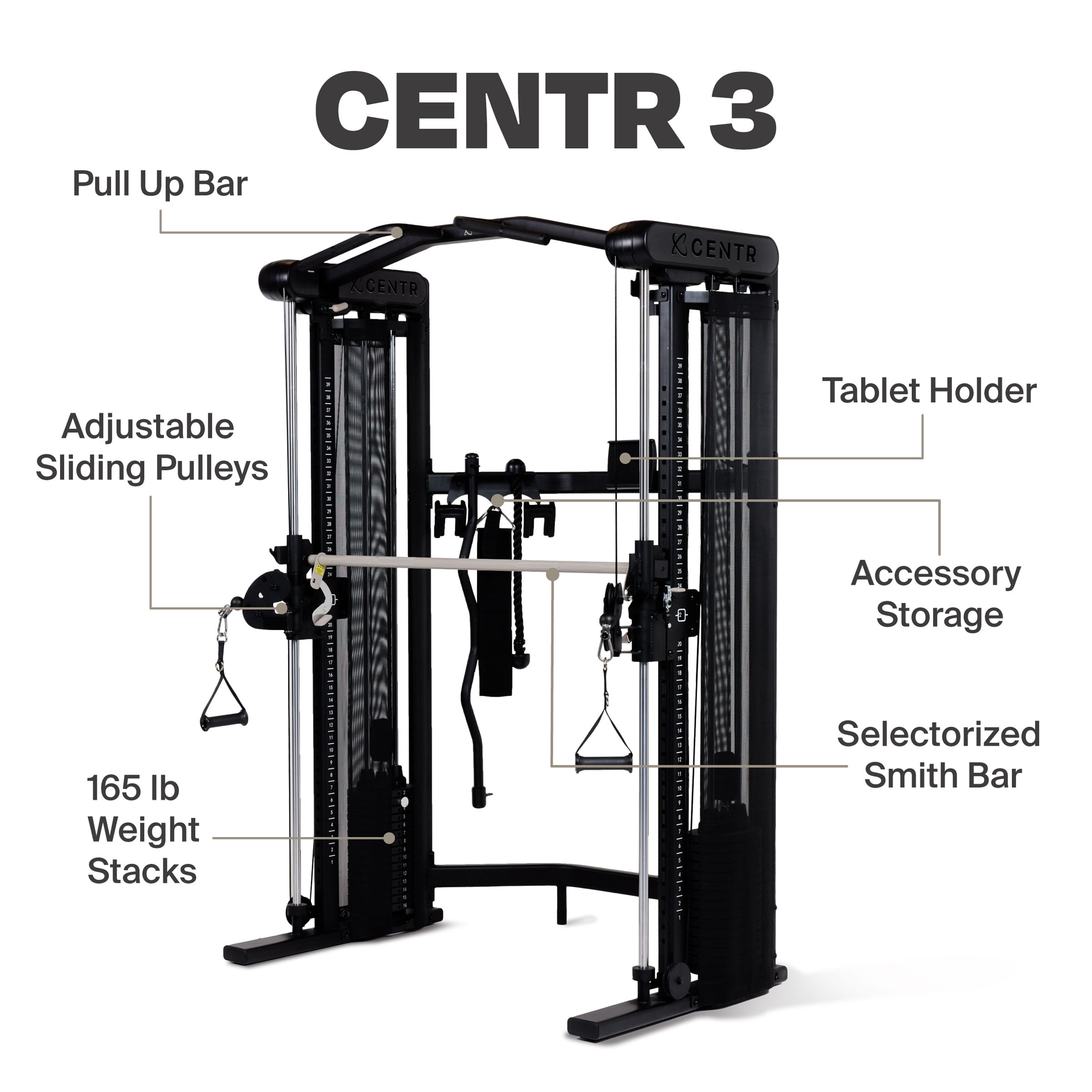 Centr 3 Home Gym Functional Trainer with Selectorized Smith Bar for Total Body Strength Training + 3-Month Centr Membership