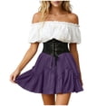 thumbnail image 2 of Gamivast Skirts for Women High Waisted Elastic Waist A-Line Boho Skirt Flowy Chiffon Ruffle Tiered Solid Mini Skirt Casual Vacation Summer Holiday Resort Purple L, 2 of 6