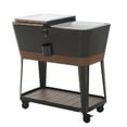 thumbnail image 3 of Sunjoy 80-Quart Wood Grain Finish Metal Rolling Ice Chest Cooler Cart with Storage Shelf, Steel Bottle Opener, and Lockable Wheels, Copper, 3 of 8