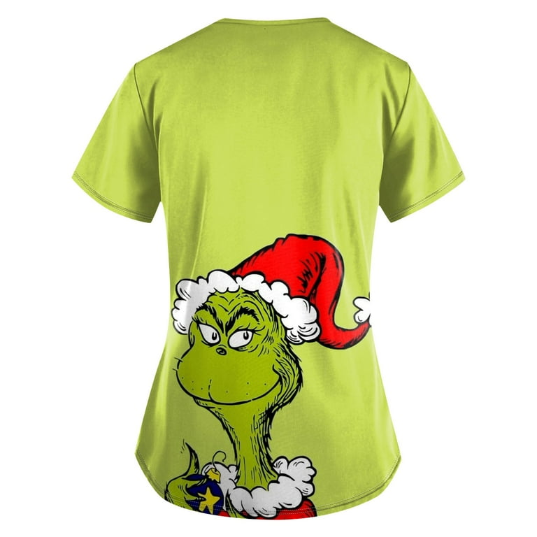 KYGABAK Grinch Christmas Nurse Shirt Grinch Nurse Working Uniforms Grinch Women S Fashion Printed Short Sleeve V Neck Pattern Tops Pocket Working T Shirts Fluorescent Green S Walmart