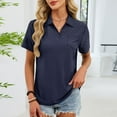 thumbnail image 2 of Hurxie Women's Golf Shirts Short Sleeve V Neck Summer Tops Business Casual Collared Shirts Loose Tees Navy S, 2 of 6
