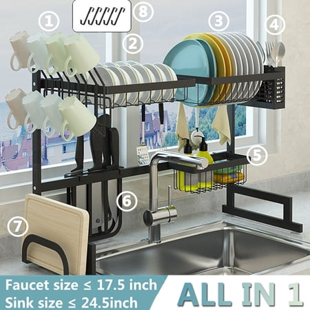 2 Tier Dish Drying Rack Over Sink Kitchen Supplies Storage Shelf