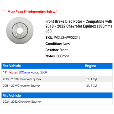 Front Disc Brake Rotors For 2018-2019 Chevy Equinox – 300mm, 5-Lug, Vented – Set Of 2
