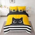 thumbnail image 2 of Feelyou Funny Cat Kitten Bedding Comforter Set 7 Pieces, Kawaii Cartoon Animal Full Bedding Set, Chic Stripes Lines Reversible Fitted Sheet Flat Sheet, Lightweight Room Decor, 2 of 8