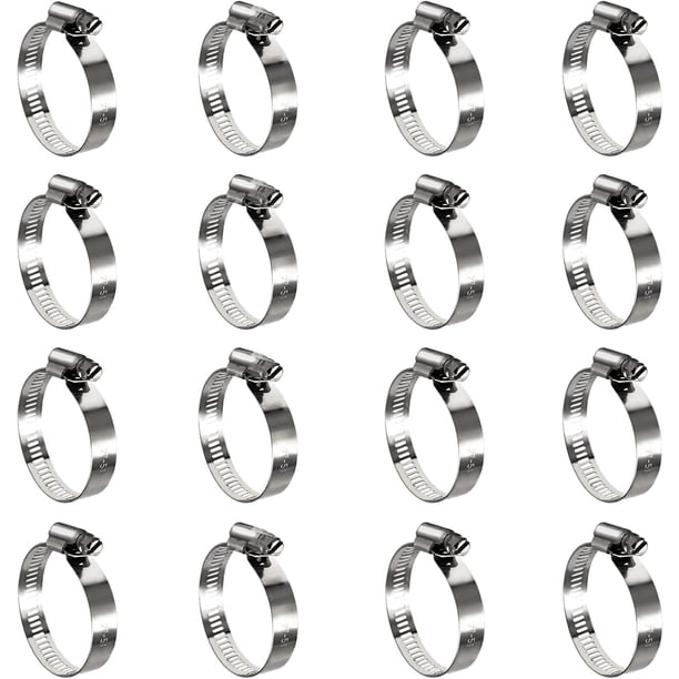 16 Pack Stainless Steel Hose Clamps, 1 inch to 2 inch Worm Gear Metal Hose Clamps for Pipe, Dryer Repair, Tubing and Fuel Line