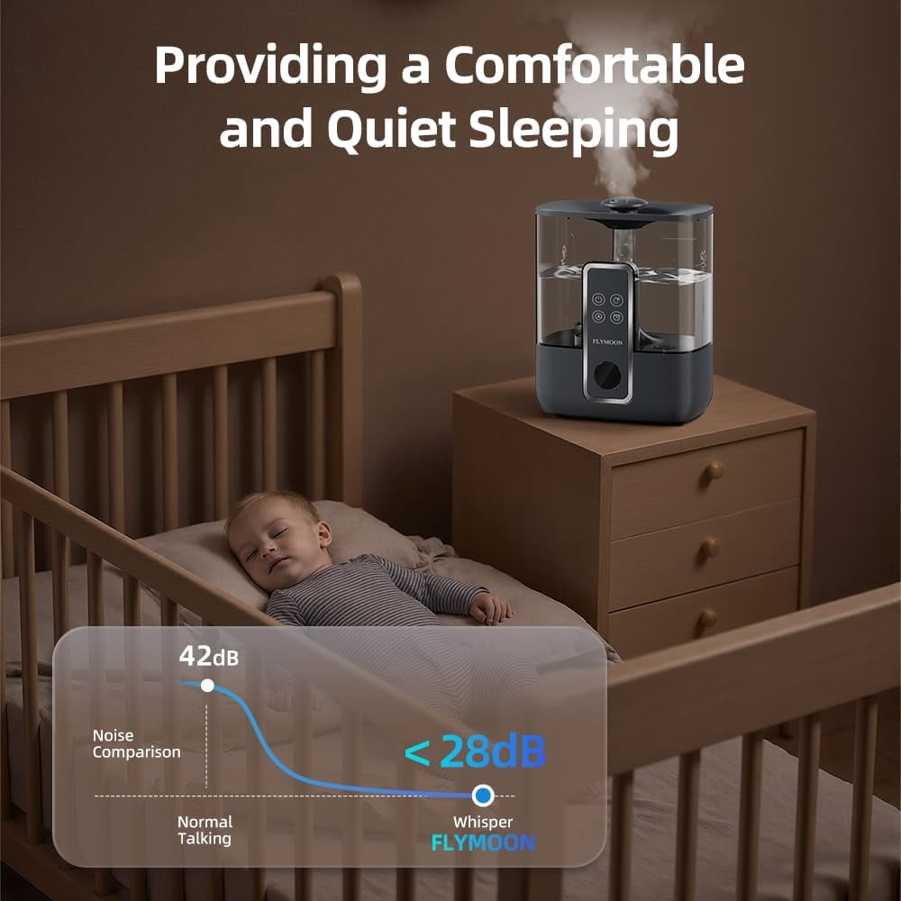 Top Fill Humidifier for Large Room, 5L Cool Mist with App Control, 28dB Quiet, Auto-Off & Timer for Bedroom Office