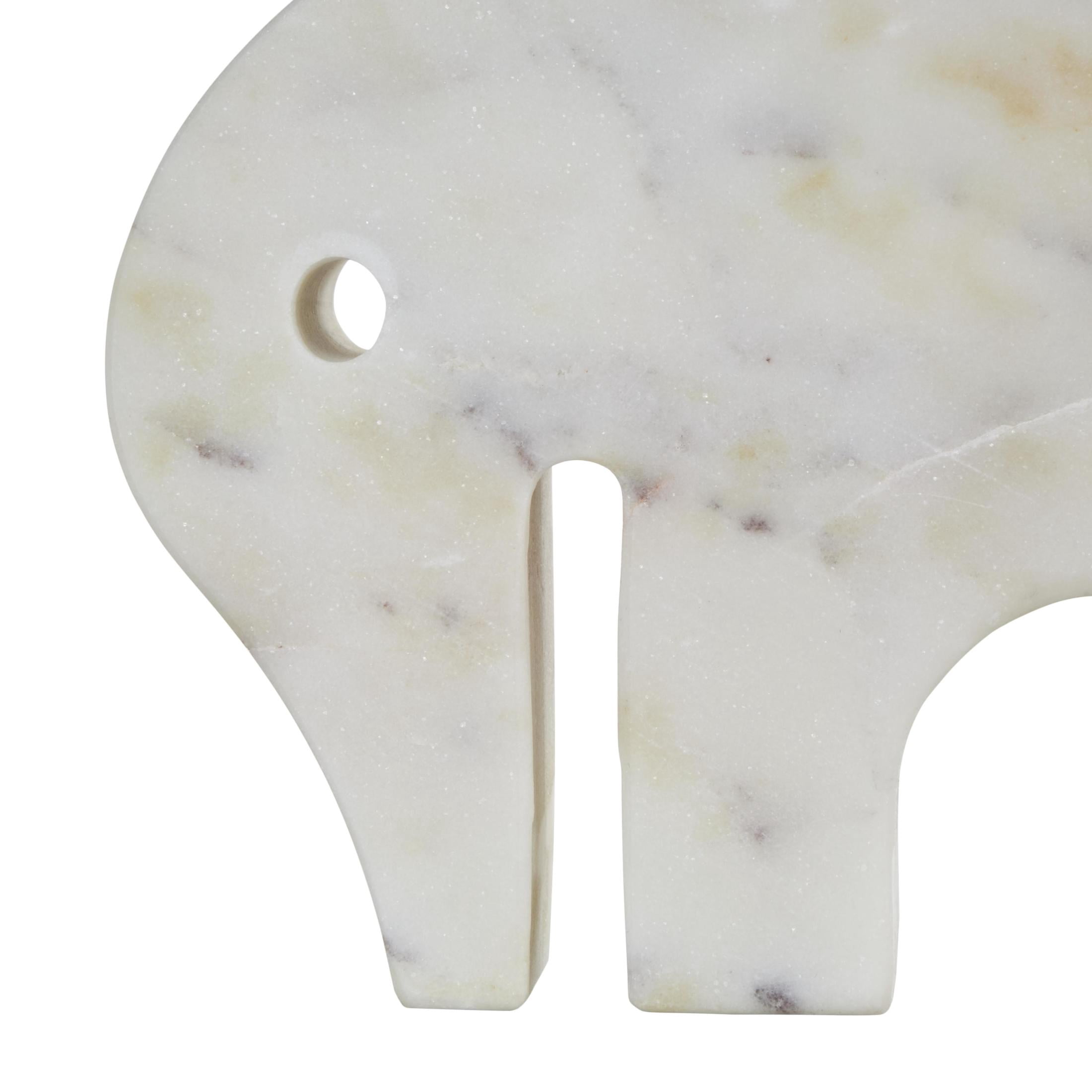 8", 7"W White Marble Rounded Abstract Elephant Sculpture with Gray Marble Veins and Cutouts, by DecMode (2 Count)