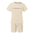 thumbnail image 5 of Tiweut Men's Short Sets Male Letter Print Short Sleeve Crew Neck T Shirt Shorts Two Piece Loose Fit Man's Clothes Suit Beige,L, 5 of 5