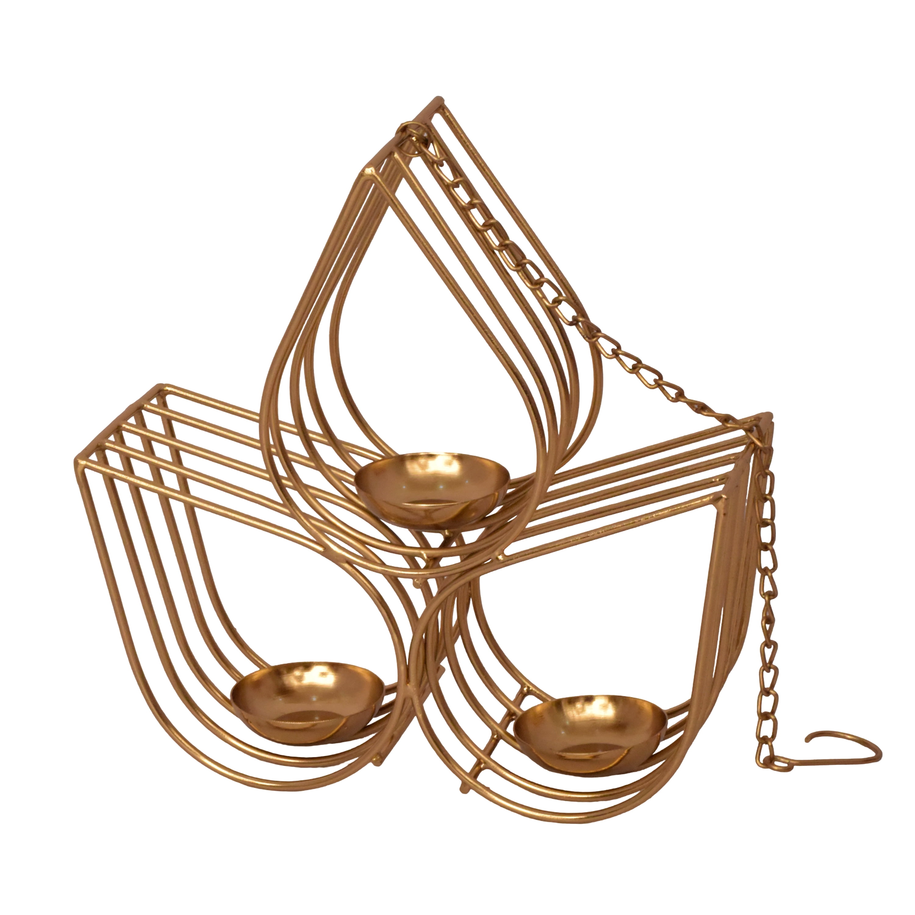 Metal Wire Lotus 3 Tealight Holders, Diwali Decoration, Gold Finish, 8.5 inch, by Way To Celebrate