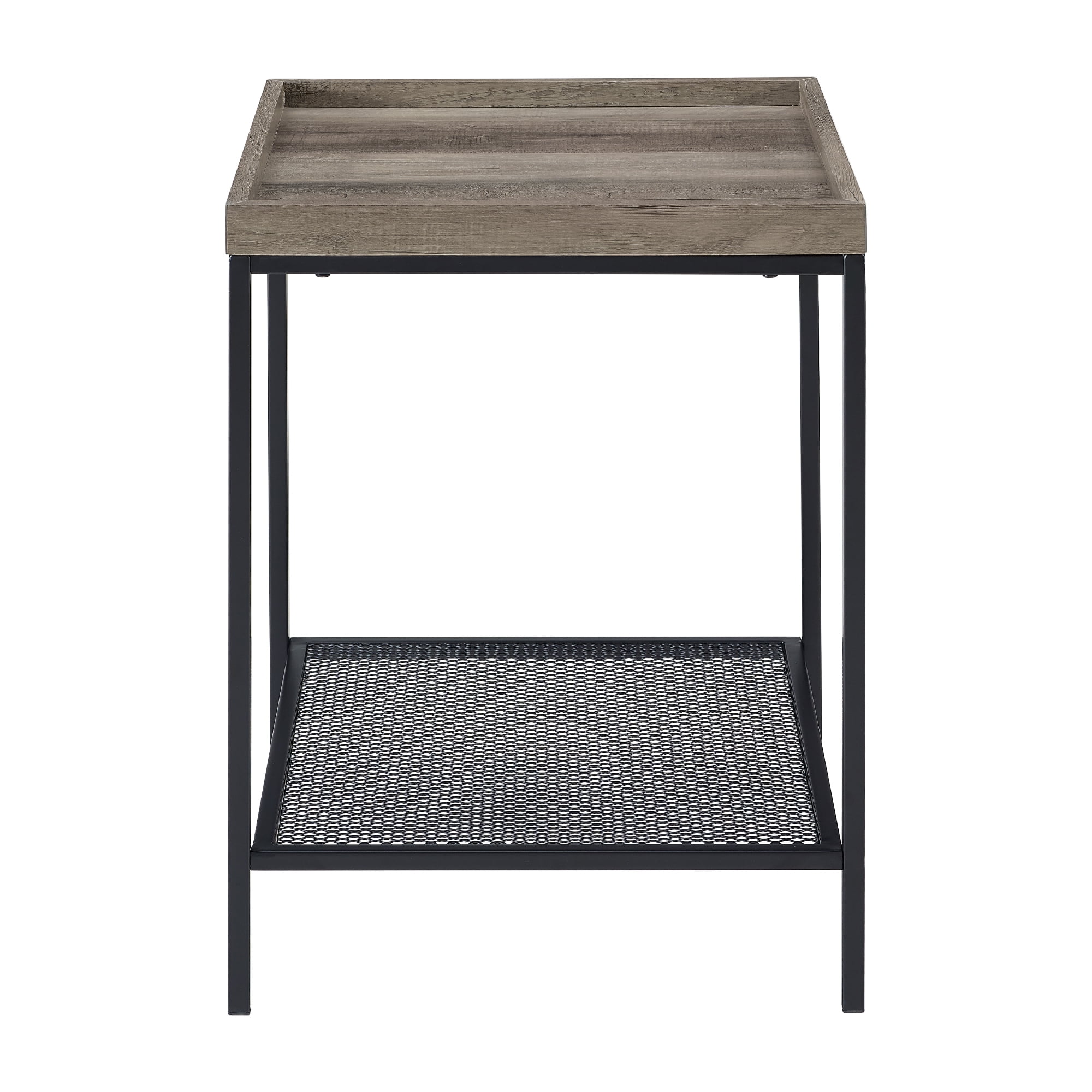 River Street Designs Frankie Metal and Wood Tray Top Grey Wash End Table