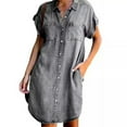 thumbnail image 5 of 2023 Été Col à Revers Manches Courtes Robe en denim Ajustée Chemise Longue en denim Femme, 5 of 5