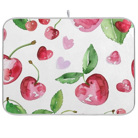 Cute Cherry Dish Drying Mat Dish Drainer Rack Mats Water Absorbent Non-Slip Easy Clean Heat Resistant for Kitchen Counter