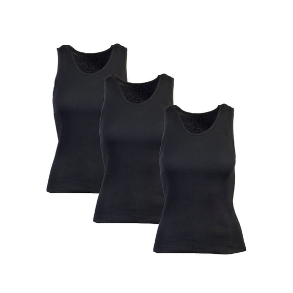 Essential Ribbed Cotton Tank Top for Women Cami 3 Pack, Black Medium