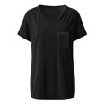 thumbnail image 7 of Oalirro Women's Tops, Tees & Blouses Birthday Present Women's Fashion Summer V Neck Leisure Short Sleeve Solid Tops Black, 7 of 7