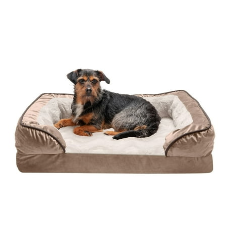UPC: 0842229119794 | FurHaven Pet Products | Memory Foam Perfect Comfort Velvet Waves Sofa-Style Couch Pet Bed for Dogs & Cats Brownstone Medium