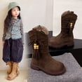 thumbnail image 3 of Babcutegg Girls Tassel Velvet Lined Mid Calf Boots Chunky Heel Side Zipper Retro Style Kids Casual Fashion Boots Brown Size 3Y Big Kid, 3 of 7