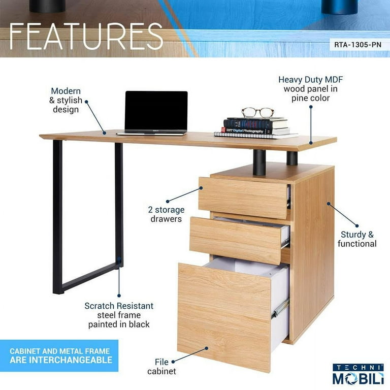 Techni Mobili 3-Drawer Computer Desk in Wenge