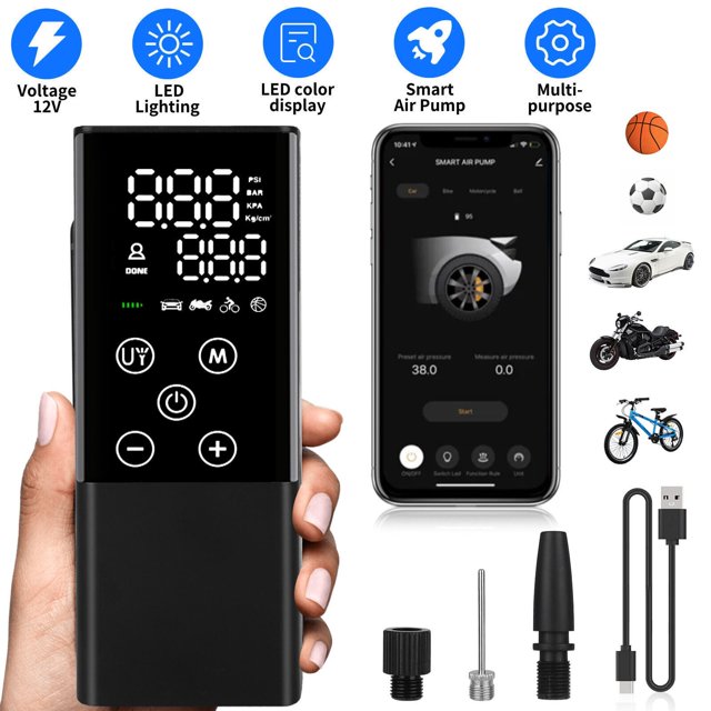 TopOne Car Tire Inflator Smart Digital Display Full-Screen Touch Wireless Air Pump Electric Air Compressor with LED Light