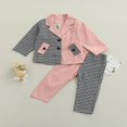 thumbnail image 2 of CNKOO Enfants Bébés Filles Blazer Vêtements Formels Carreaux Imprimés Patchwork Manches Longues Veste à Simple Boutonnage+pantalon Ensemble Rouge 2-3 Ans, 2 of 8