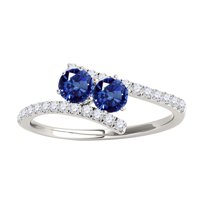 Mauli Jewels Engagement Rings for Women 1.15 Carat Two Stone Sapphire and Diamond Engagement Ring 4 Prong-Setting 14k White Gold