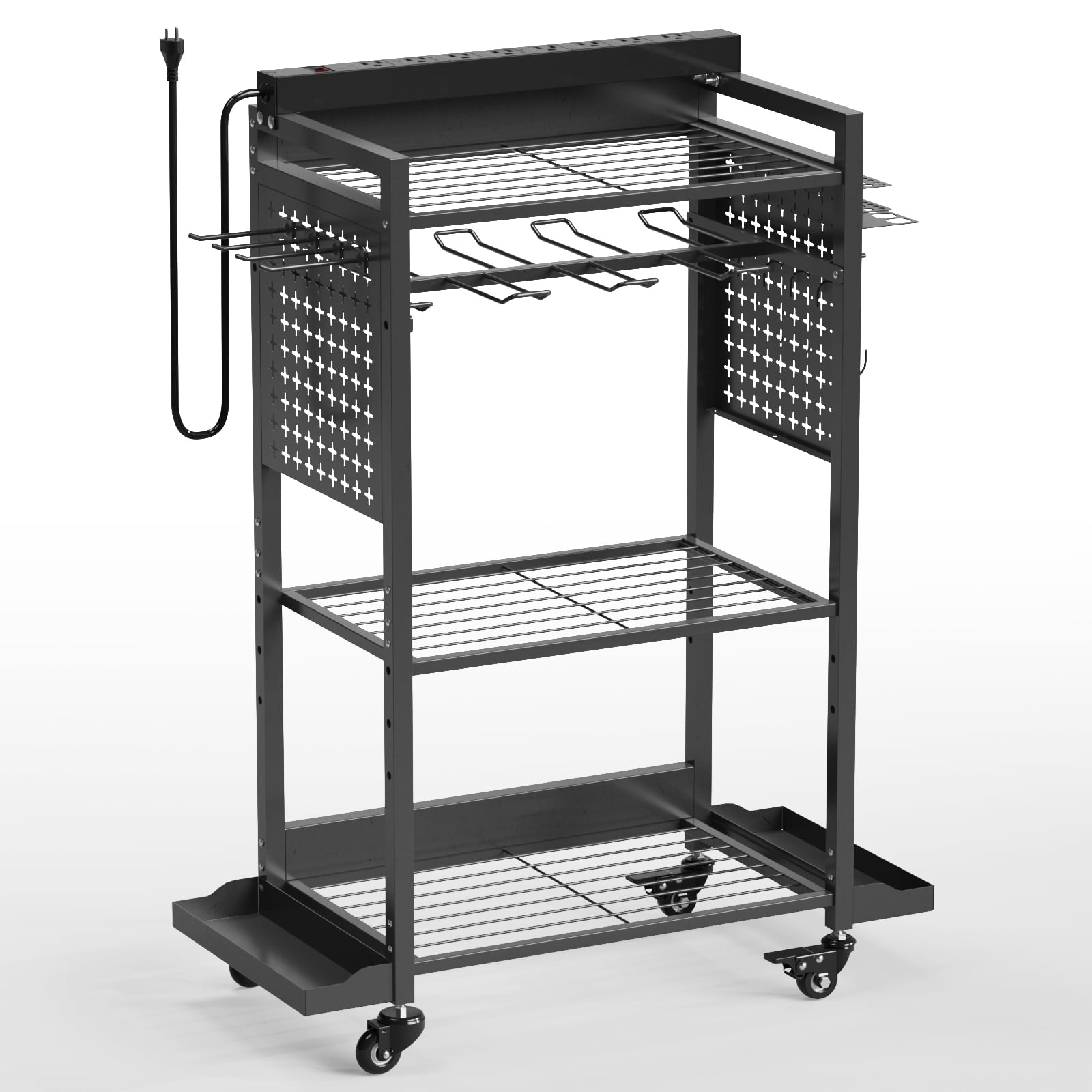 VDEVY Power Tool Organizer Cart with 8 Power Outlet & Adjustable Storage, Garage Workshop Tool Box Cart, Gifts for Men