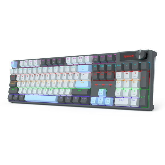 Redragon K718 Wired 104 Keys Gaming Keyboard, Rainbow Backlit Wired Mechanical Keyboard w/Dedicated Knob Control, Sound Absorbing Foams, Upgraded Hot-swappable Socket, M