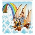 thumbnail image 3 of Children Shower Curtain, Many Animals on a Boat Noah's Ark in Fluffy Clouds with Rainbow Fantasy Cartoon, Fabric Bathroom Set with Hooks, 69W X 70L Inches, Multicolor, by Ambesonne, 3 of 3