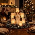 thumbnail image 4 of Christmas Lighted Centerpiece, Flameless Candle Glow Angel Table Decor with LED Candles, Frosted Greenery Holiday Accents, 4 of 5